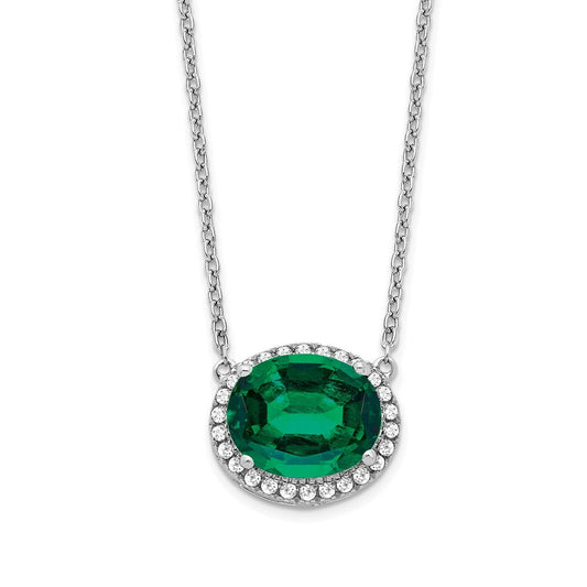 14k white gold oval created emerald real diamond 18in halo necklace pm7228 em 016 wa