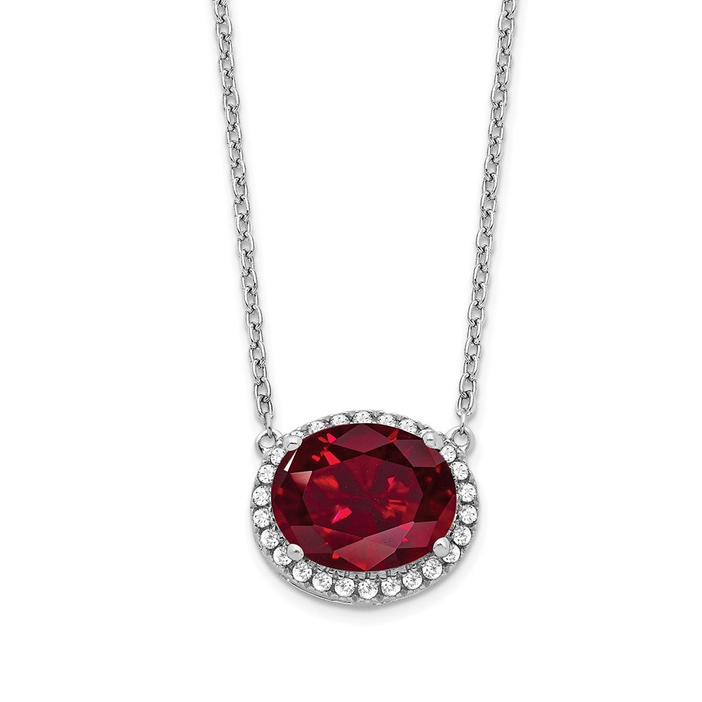 14k white gold oval created ruby real diamond 18in halo necklace pm7228 ru 016 wa
