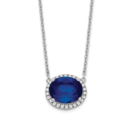 14k white gold oval created sapphire real diamond 18in halo necklace pm7228 sa 016 wa