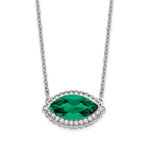 14k white gold marquise creat emerald real diamond 18in halo necklace pm7229 em 016 wa