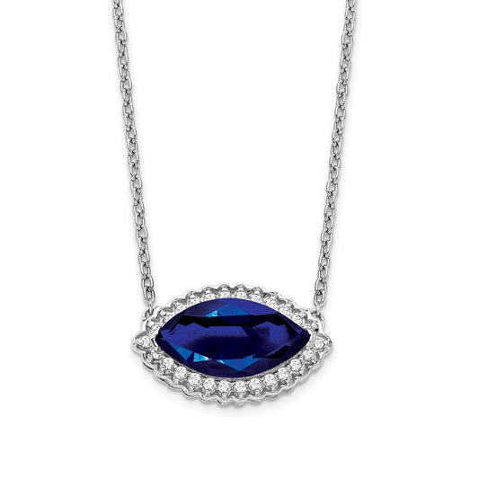 14k white gold marquise creat sapphire real diamond 18in halo necklace pm7229 sa 016 wa