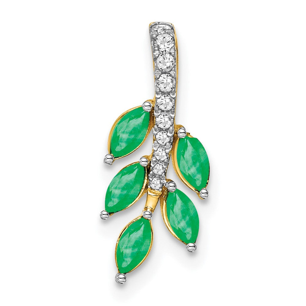 14k yellow gold emerald and real diamond leaf pendant pm7249 em 007 ya