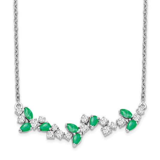 14k white gold emerald and real diamond 18in floral bar necklace pm7254 em 038 wa