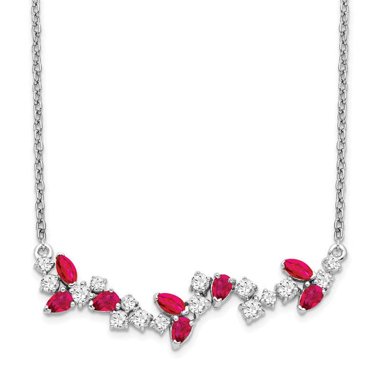 14k white gold ruby and real diamond 18in floral bar necklace pm7254 ru 038 wa