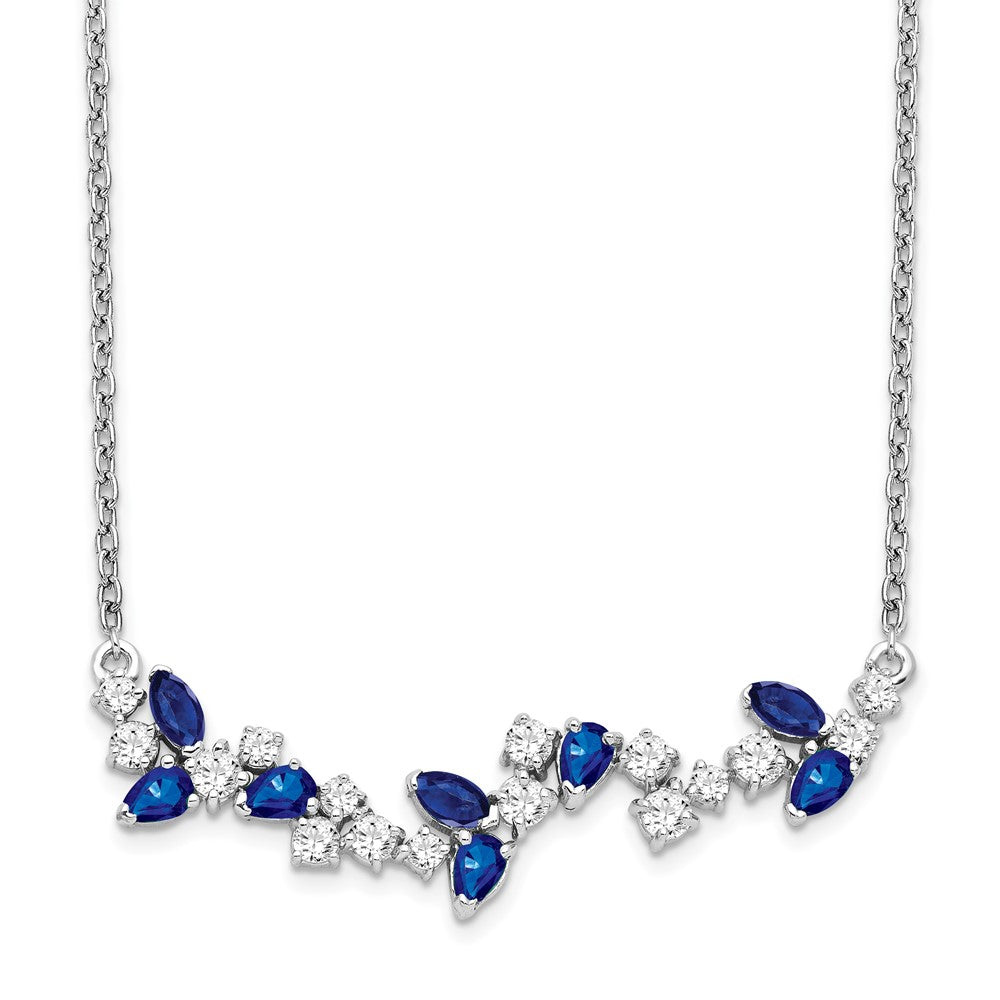 14k white gold sapphire and real diamond 18in floral bar necklace pm7254 sa 038 wa