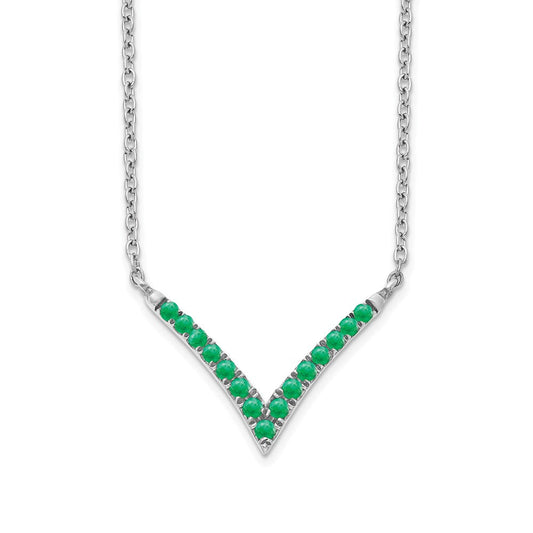 14k white gold emerald 18in v necklace pm7255 em w