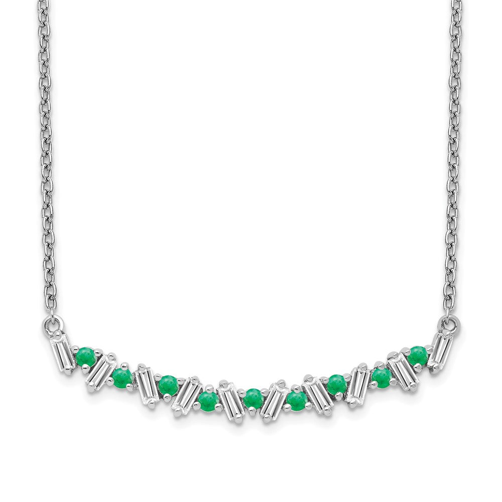 14k white gold emerald and real diamond 18in bar necklace pm7256 em 020 wa