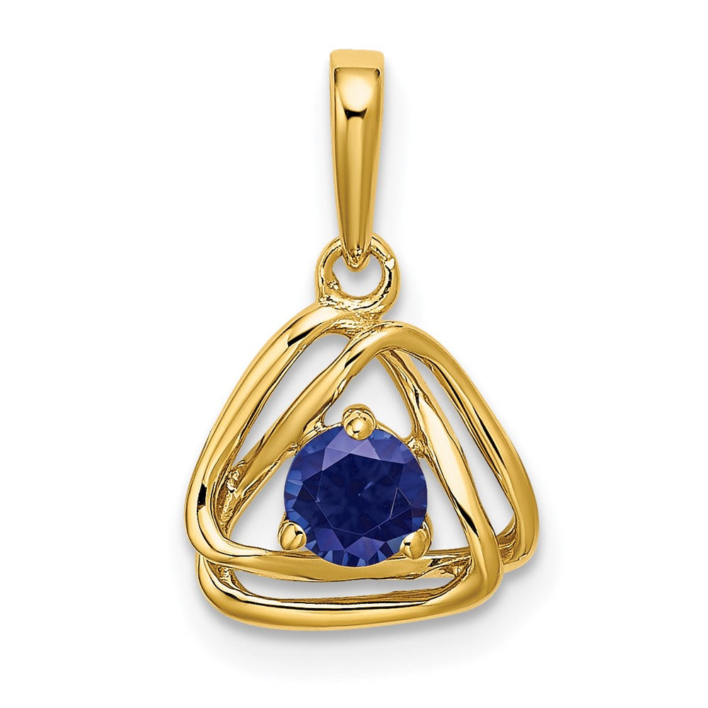 14k yellow gold created sapphire triangle pendant pm7395 csa y