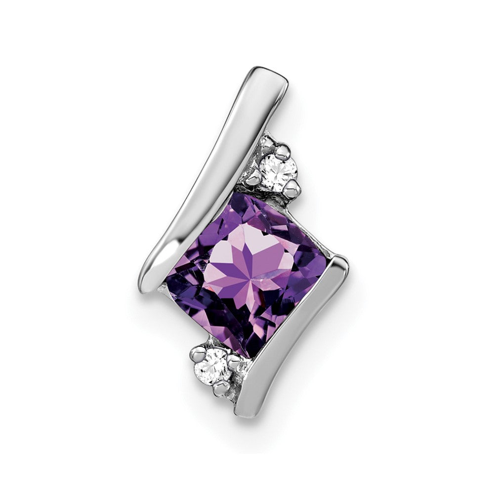 sterling silver antique cushion amethyst and real diamond pendant pm7398 am 002 ssa