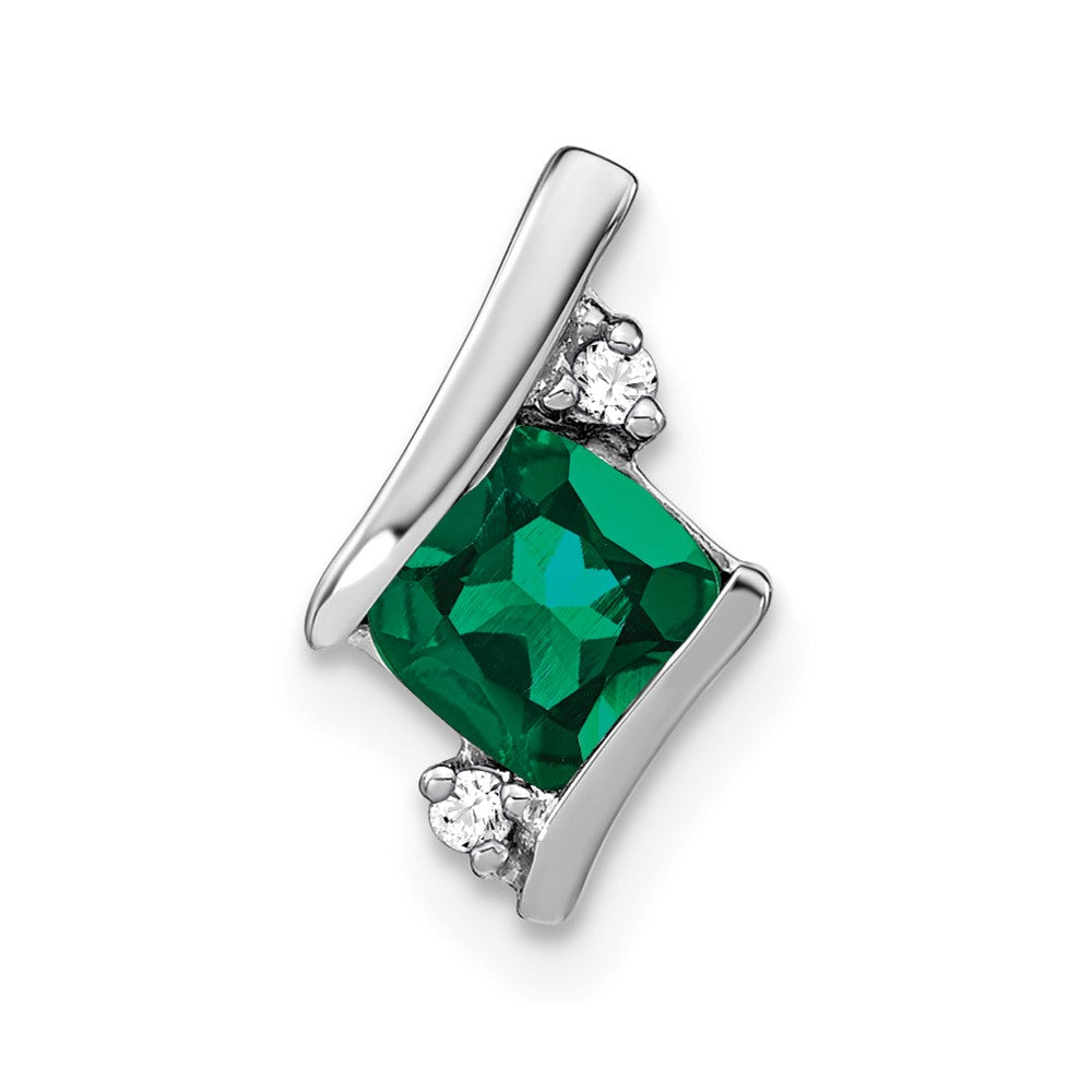 sterling silver antique cushion cr emerald and real diamond pendant pm7398 cem 002 ssa