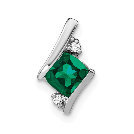 sterling silver antique cushion cr emerald and real diamond pendant pm7398 cem 002 ssa