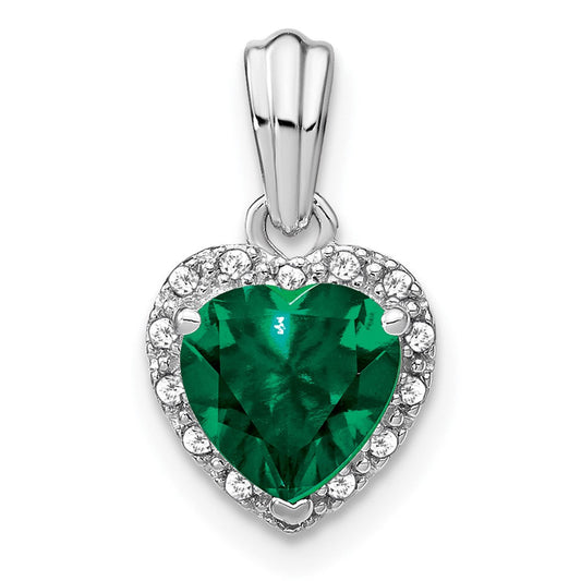 sterling silver created emerald and real diamond pendant pm7400 cem 007 ssa