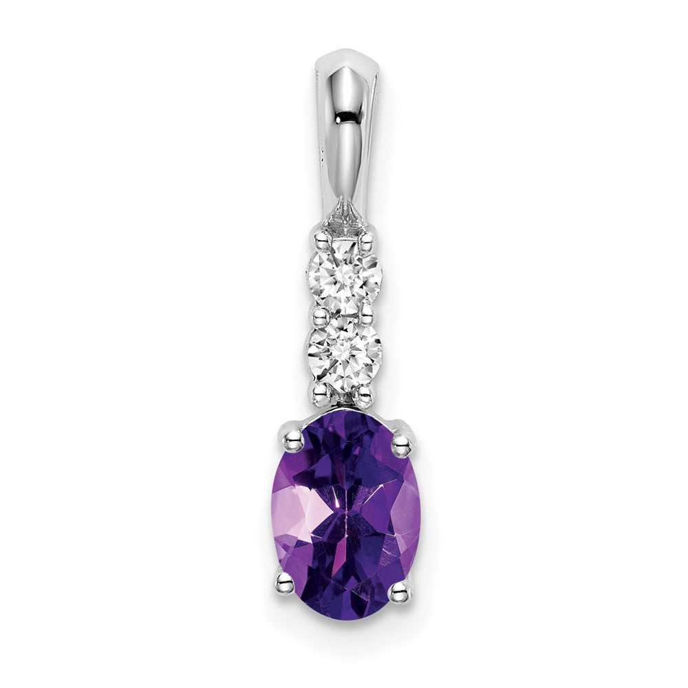 14k white gold oval amethyst and real diamond pendant pm7406 am 013 wa