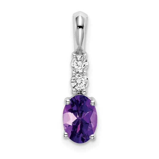 14k white gold oval amethyst and real diamond pendant pm7406 am 013 wa