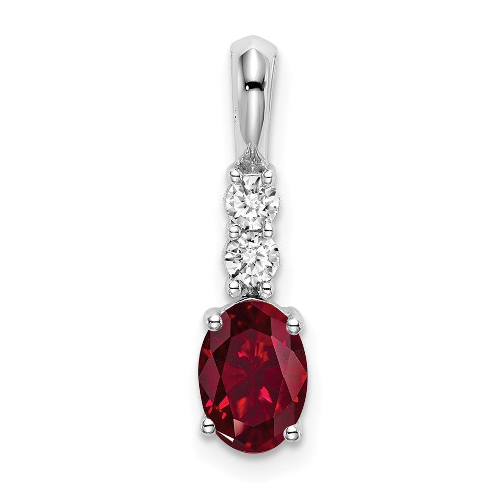 14k white gold oval created ruby and real diamond pendant pm7406 cru 013 wa