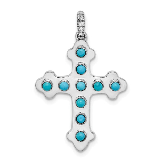 14k white gold turquoise and white topaz cross pendant pm7418 btq w