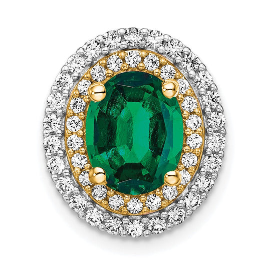 14k two tone gold lab grown real diamond created emerald pendant pm7500 cem 050 wylg