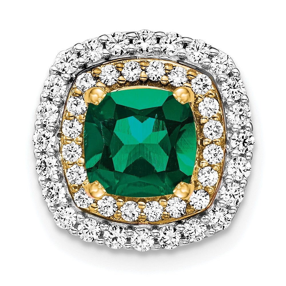 14k two tone gold lab grown real diamond created emerald pendant pm7501 cem 055 wylg
