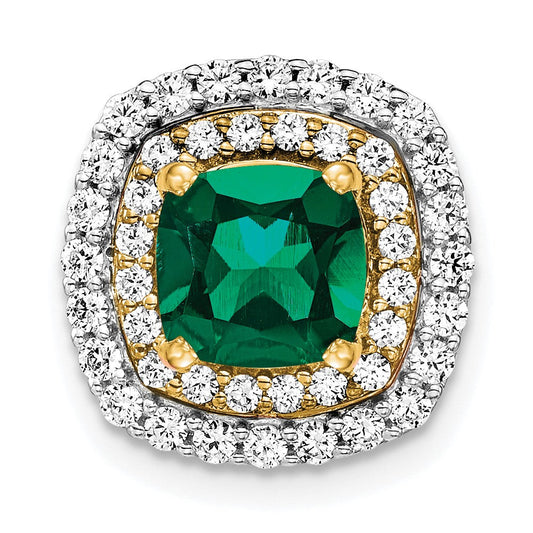 14k two tone gold lab grown real diamond created emerald pendant pm7501 cem 055 wylg