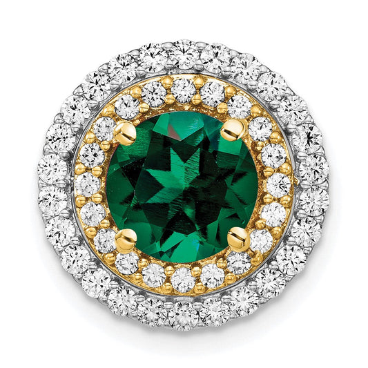 14k two tone gold lab grown real diamond created emerald pendant pm7503 cem 063 wylg