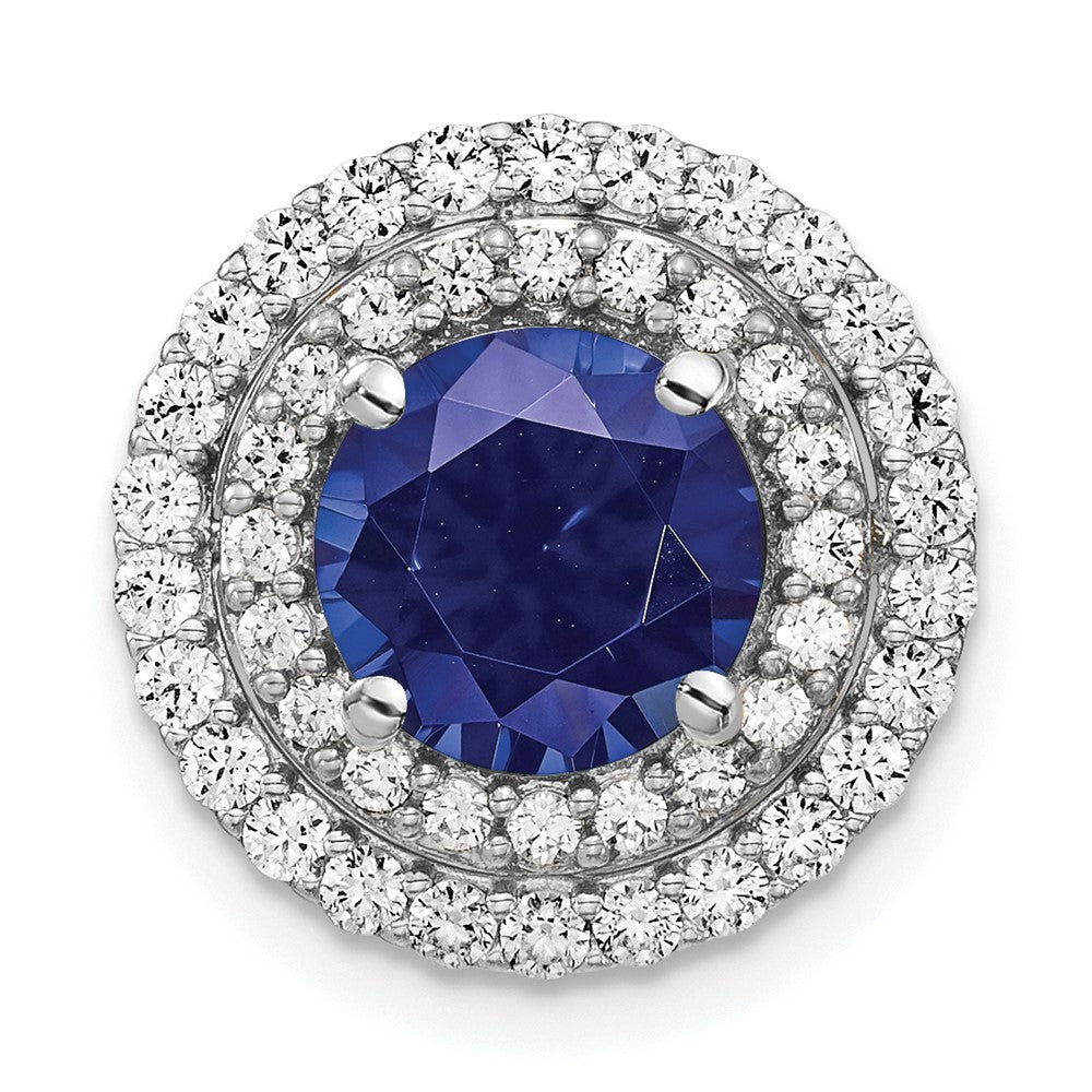 14k white goldlab grown real diamond created blue sapphire pendant pm7503 csa 063 wlg