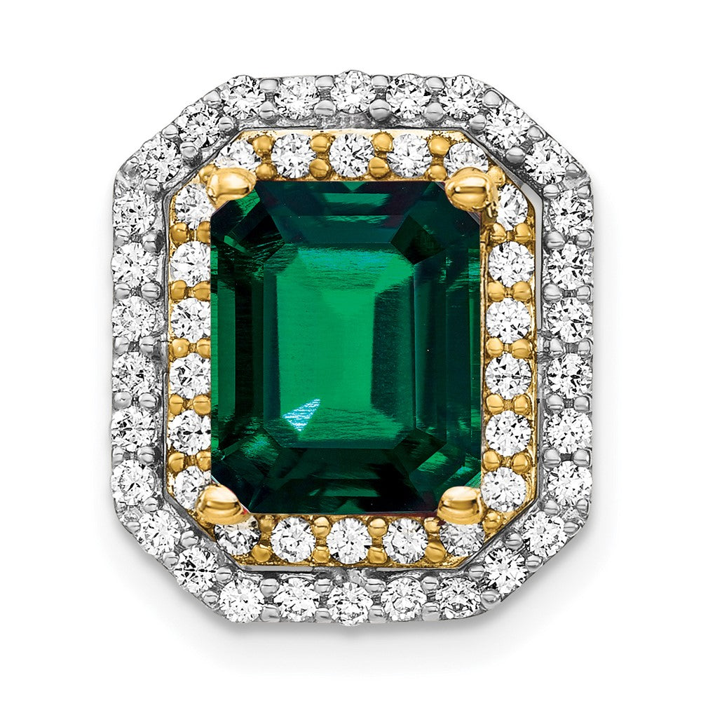 14k two tone gold lab grown real diamond created emerald pendant pm7504 cem 062 wylg