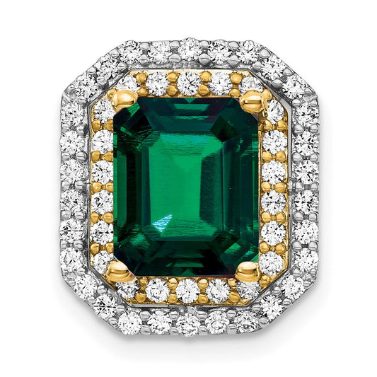 14k two tone gold lab grown real diamond created emerald pendant pm7504 cem 062 wylg