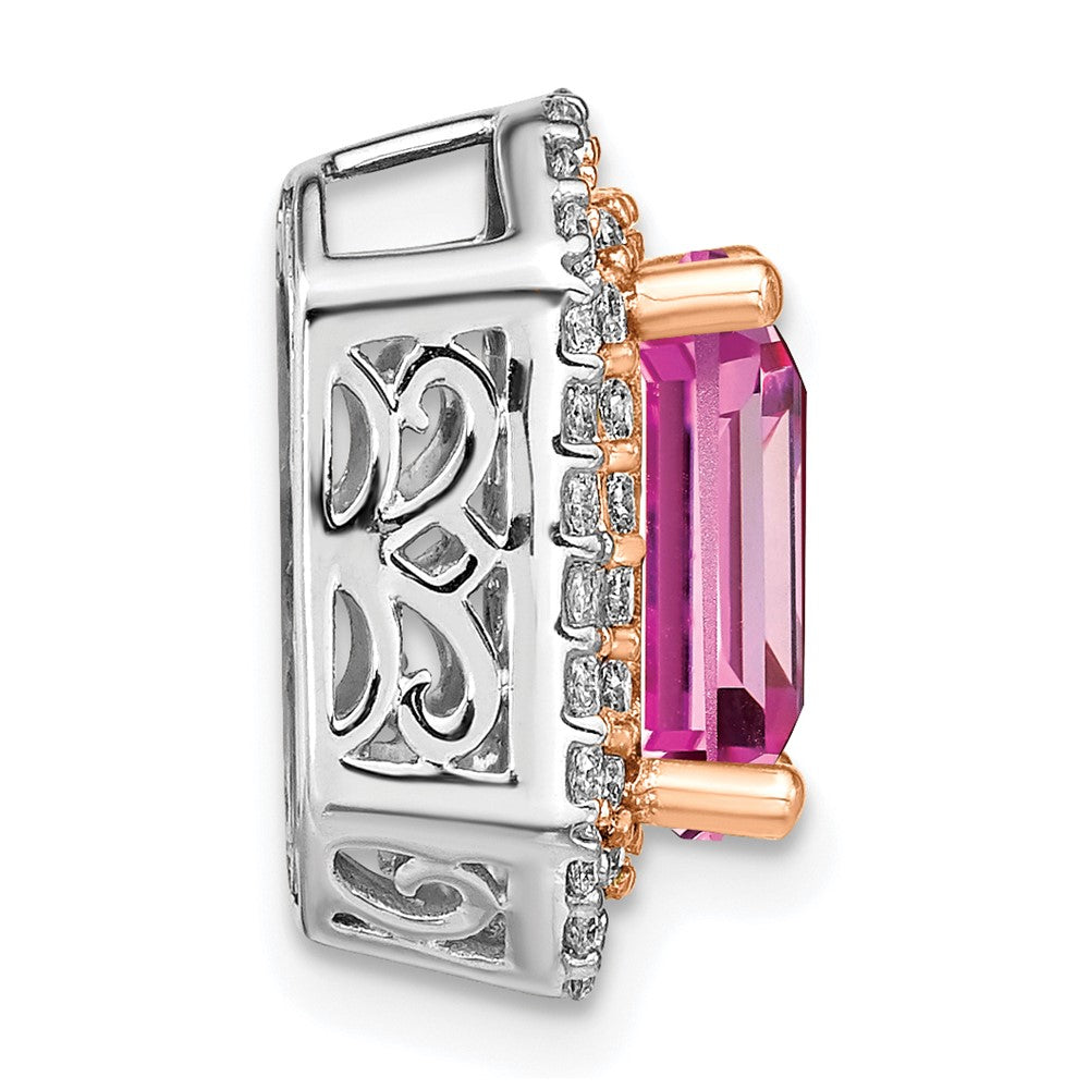 14k two tone gold lab grown real diamond created pink sapphire pendant pm7504 cps 062 wrlg