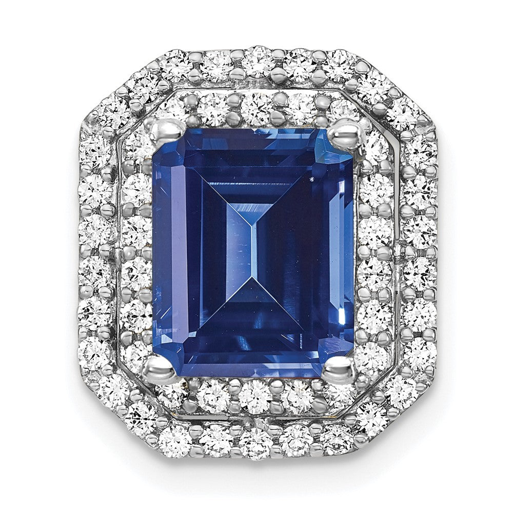 14k white goldlab grown real diamond created blue sapphire pendant pm7504 csa 062 wlg
