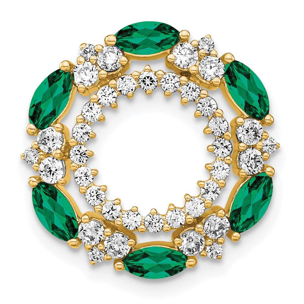 14k yellow gold lab grown real diamond created emerald pendant pm7513 cem 065 ylg