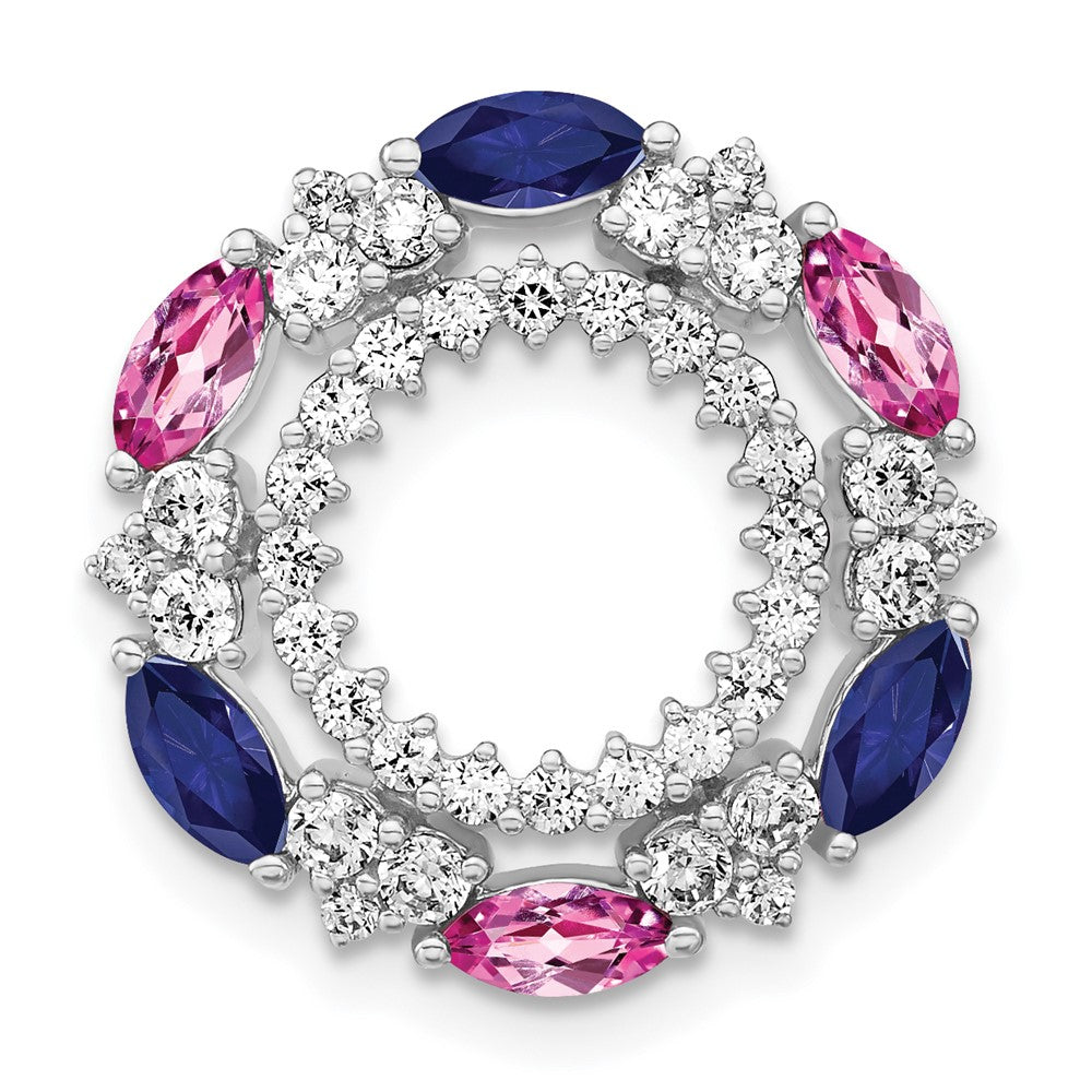 14k white goldlab grown real diamonds cr pink and cr blue sapphire pendant pm7513 csa 065 wlg