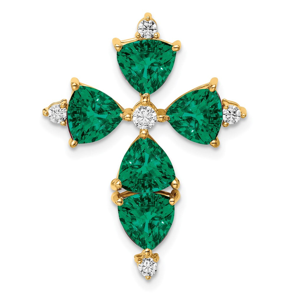 14k yellow gold lab grown real diamond created emerald pendant pm7514 cem 020 ylg