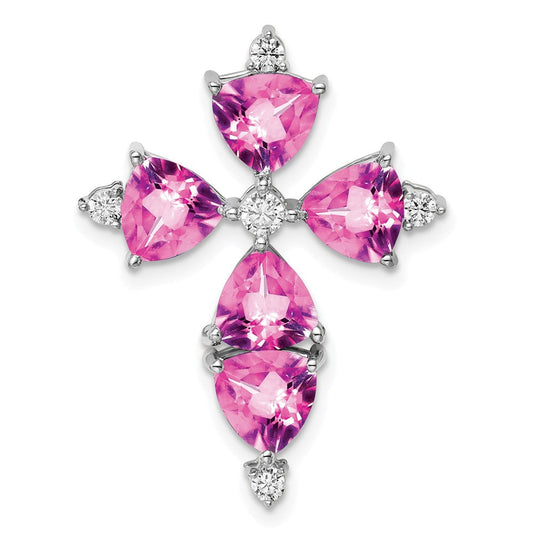14k white goldlab grown real diamond created pink sapphire pendant pm7514 cps 020 wlg