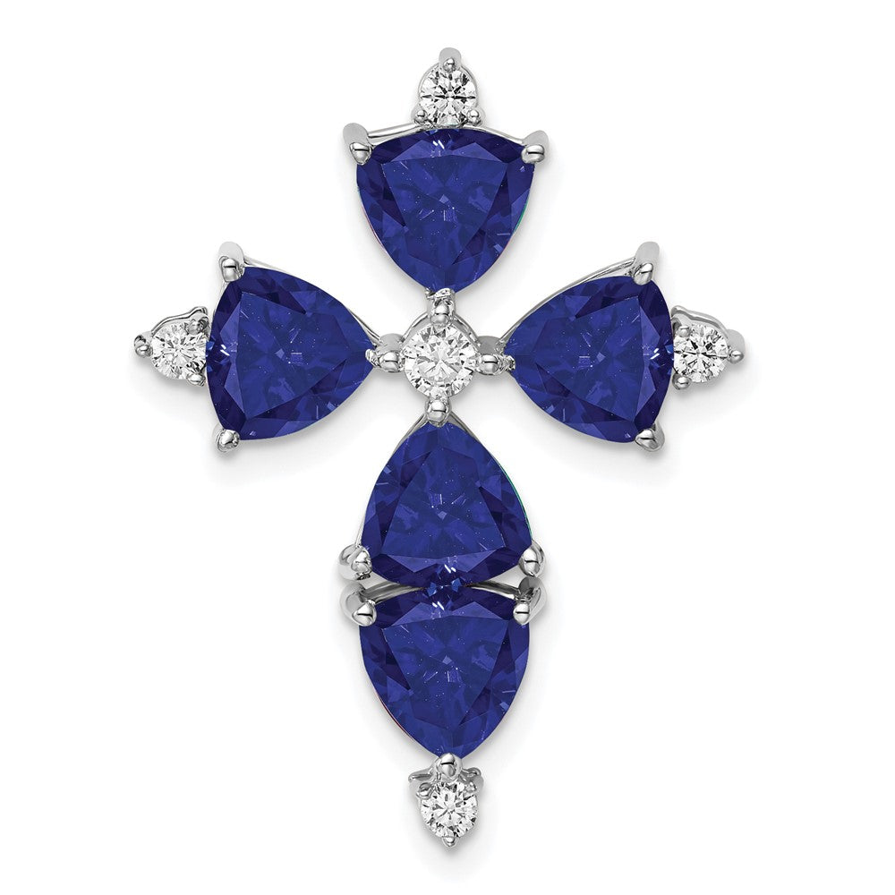 14k white goldlab grown real diamond created blue sapphire pendant pm7514 csa 020 wlg