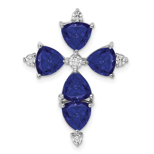 14k white goldlab grown real diamond created blue sapphire pendant pm7514 csa 020 wlg