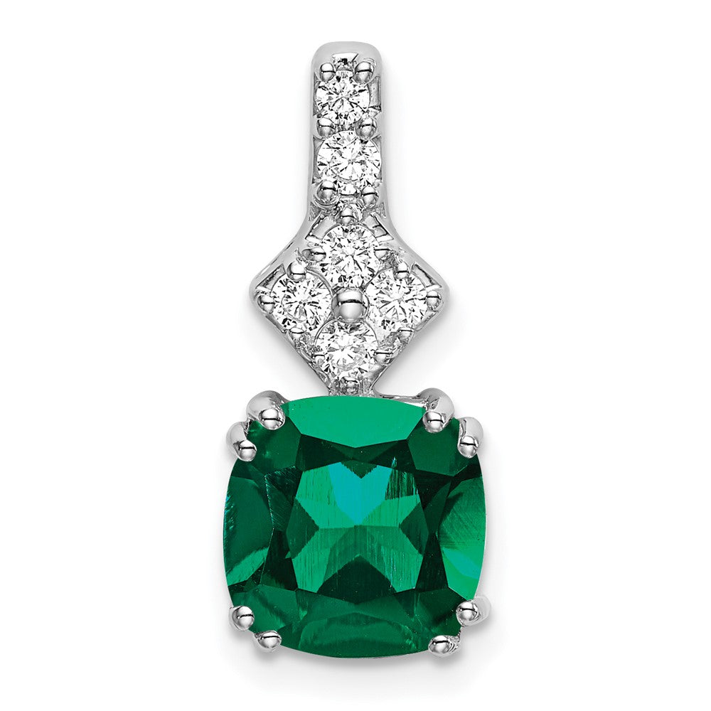 14k white goldlab grown real diamond created emerald pendant pm7515 cem 020 wlg