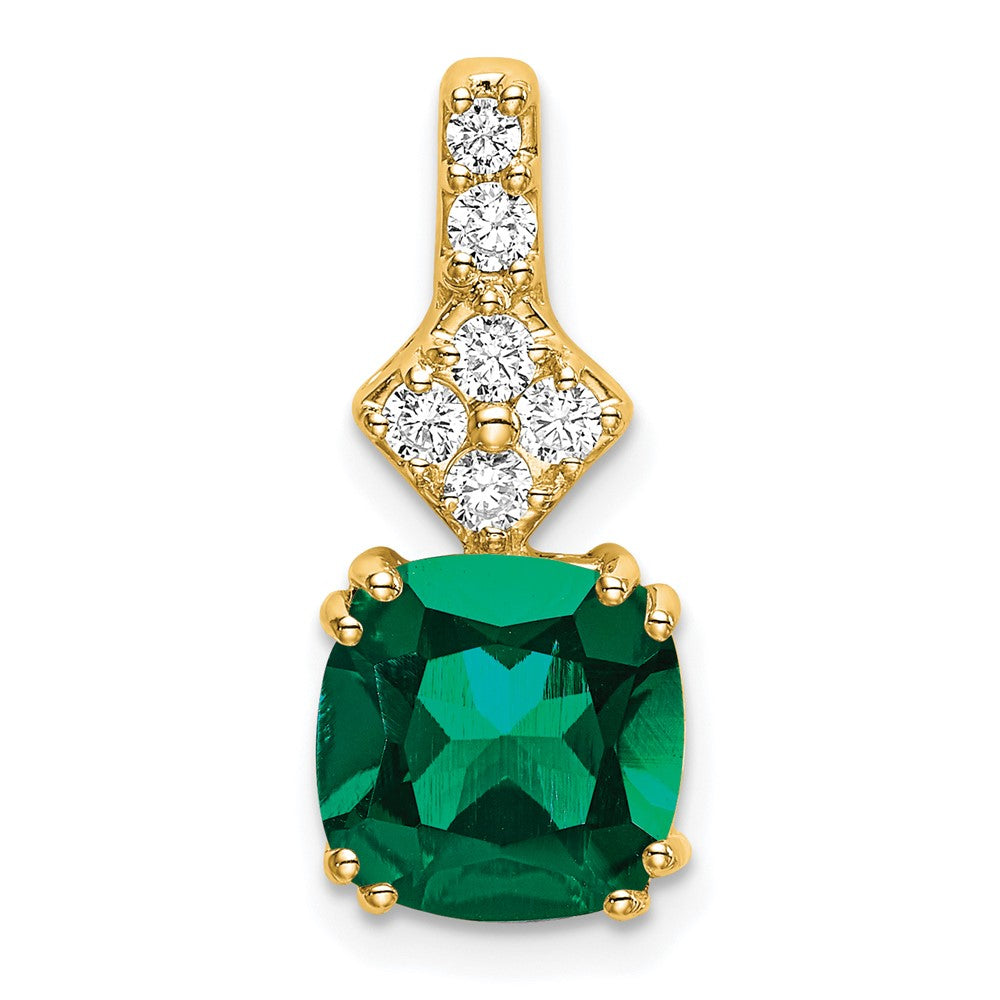 14k yellow gold lab grown real diamond created emerald pendant pm7515 cem 020 ylg