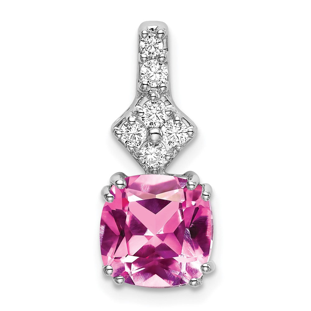 14k white goldlab grown real diamond created pink sapphire pendant pm7515 cps 020 wlg