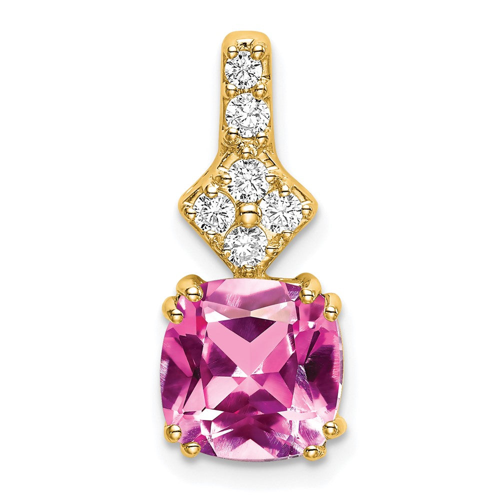 14k yellow gold lab grown real diamond created pink sapphire pendant pm7515 cps 020 ylg