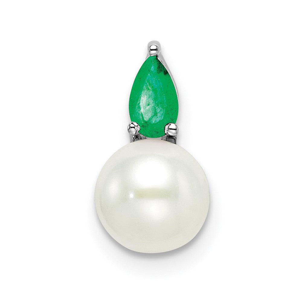 14k white gold fwc pearl and emerald chain slide pm8094 em w