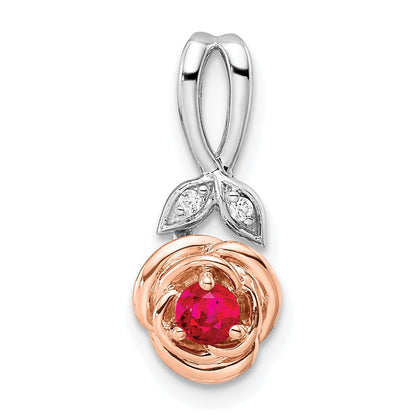 14k two tone gold white rose ruby and real diamond flower pendant pm8266 ru 002 wra