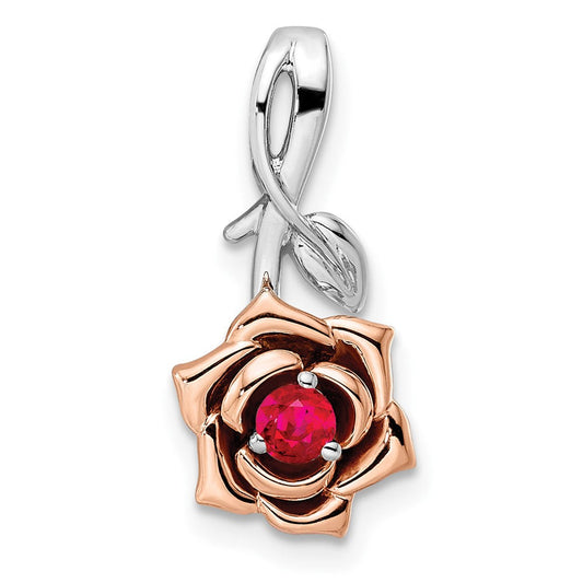 14k two tone gold white rose ruby flower pendant pm8274 ru wr