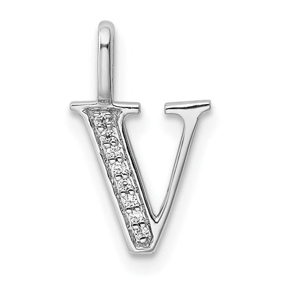 14k white gold real diamond letter v initial pendant pm8365v 003 wa