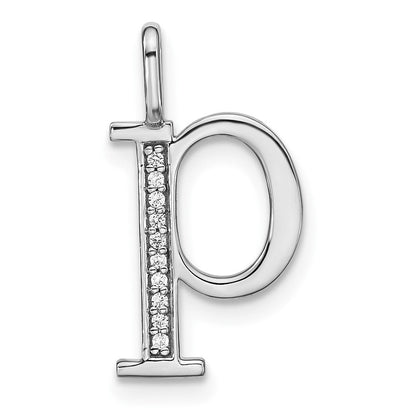 14k white gold real diamond lower case letter p initial pendant pm8366p 004 wa
