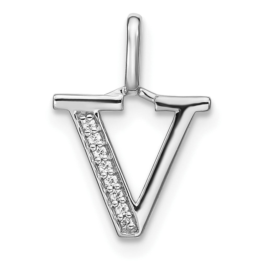 14k white gold real diamond lower case letter v initial pendant pm8366v 003 wa