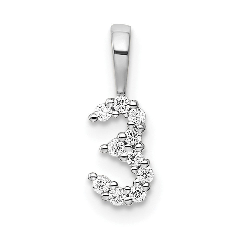 14k white gold real diamond number 3 pendant pm8369 3 010 wa