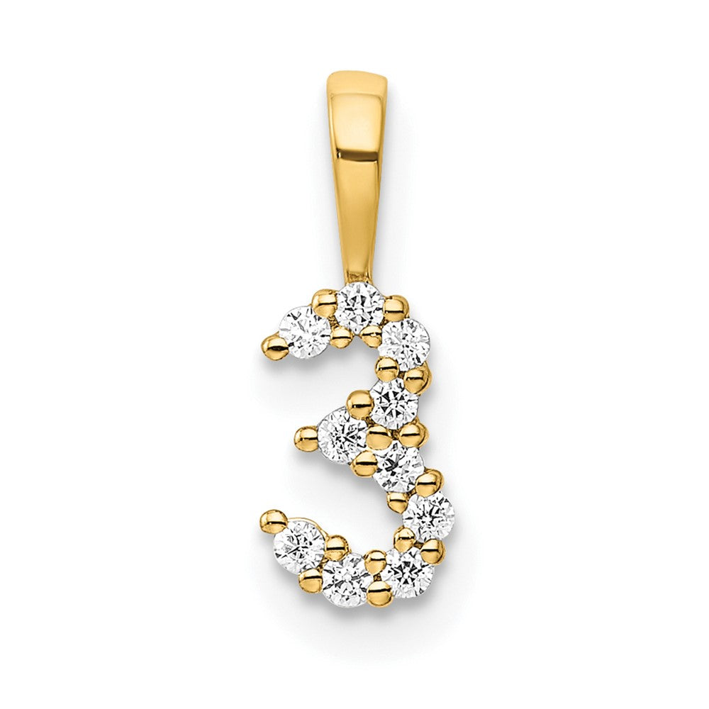 14k yellow gold real diamond number 3 pendant pm8369 3 010 ya