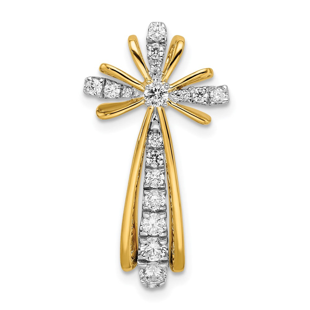 14k two tone gold polished real diamond cross pm8377 050 ywa