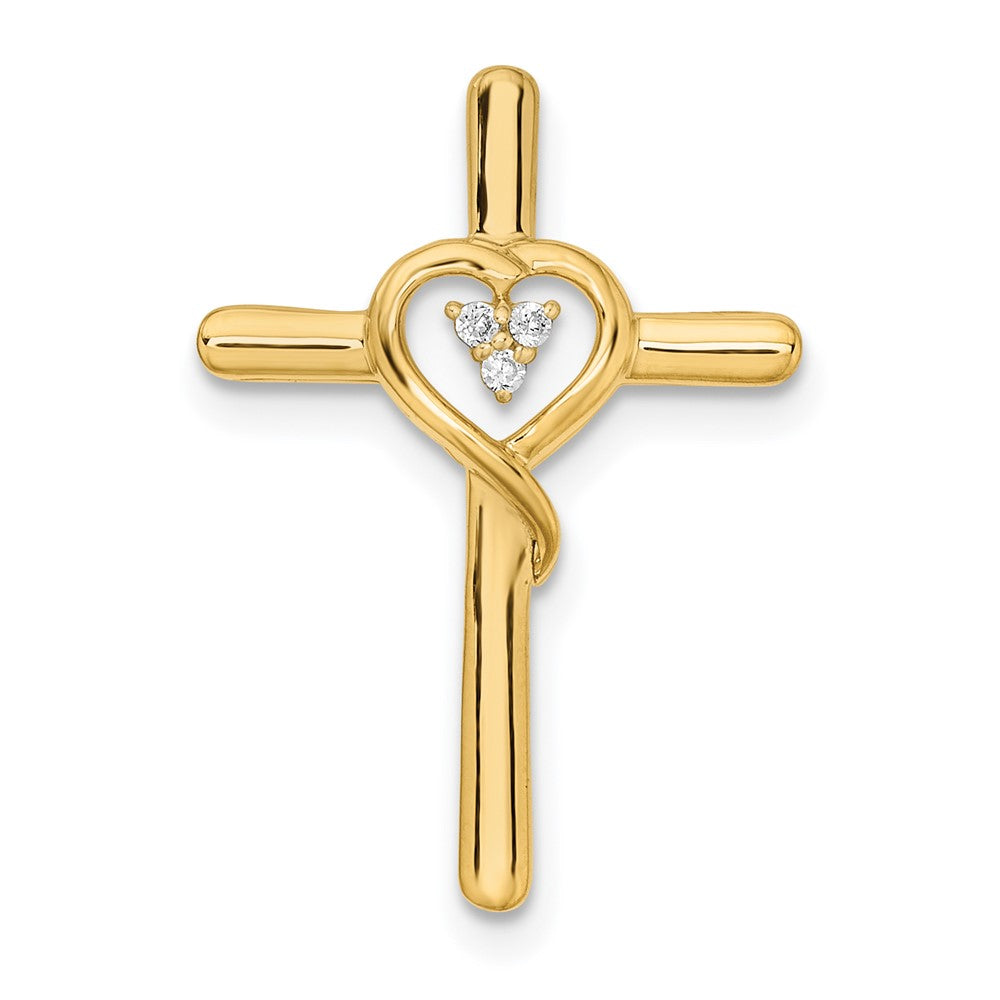14k yellow gold polished cross with heart real diamond chain slide pm8484 002 ya