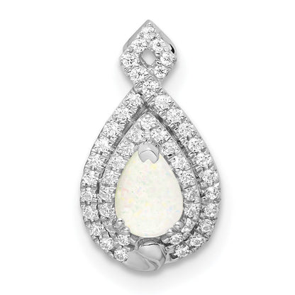 14k white gold polished pear opal real diamond chain slide pm8525 op 016 wa